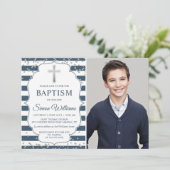 Invitation Parties scintillant Argent Marine Bleu Stripes Bap (Debout devant)