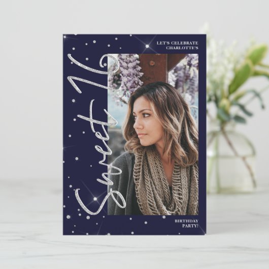 Invitation Parties scintillant argent moderne blues cript 4 p (Debout devant)