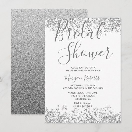 Invitation Parties scintillant Argent Moderne Douche nuptiale (Devant / Derrière)