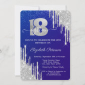 Invitation Parties scintillant argent moderne gouttes Bleu 18 (Devant)
