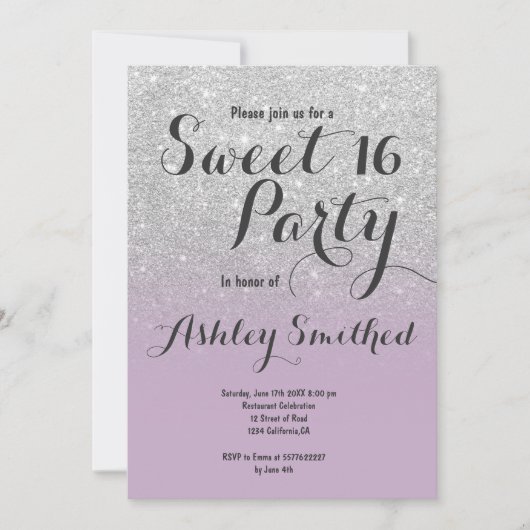 Invitation Parties scintillant argent moderne ombre lavande d (Devant)