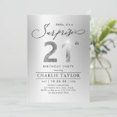 Invitation Parties scintillant argent moderne surprise adulte (Debout devant)