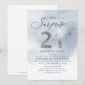 Invitation Parties scintillant argent moderne surprise adulte (Devant / Derrière)