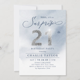 Invitation Parties scintillant argent moderne surprise adulte