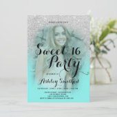 Invitation Parties scintillant argent moderne turquoise aqua  (Debout devant)