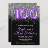 Invitation Parties scintillant Argent Noir Royal Purple Numér (Devant / Derrière)