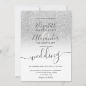 Invitation Parties scintillant argent ombre chic blanc script (Devant)