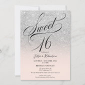 Invitation Parties scintillant argent ombre chic script rose  (Devant)