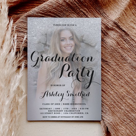 Invitation Parties scintillant argent ombre graduation photo 