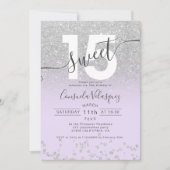 Invitation Parties scintillant argent ombre lavande Quinceane (Devant)