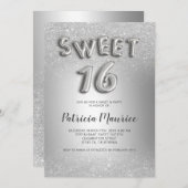 Invitation Parties scintillant argent ombre lettres gris feui (Devant / Derrière)