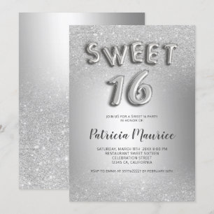 Invitation Parties scintillant argent ombre lettres gris feui