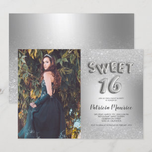 Invitation Parties scintillant argent ombre lettres photo feu