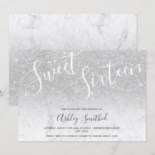 Invitation Parties scintillant argent ombre sweet sixteen en 