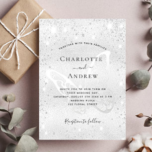 Invitation Parties scintillant argent papillon mariage élégan