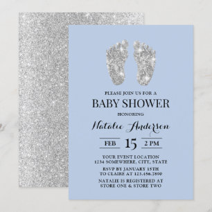 Invitation Parties scintillant argent Pieds bébé Baby shower