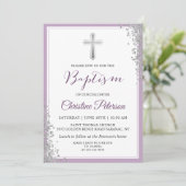 Invitation Parties scintillant Argent Plum Purple Girl Baptêm (Debout devant)
