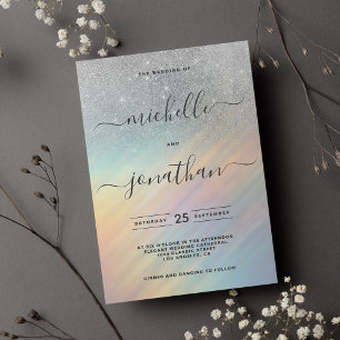 Invitation Parties scintillant Argent Rainbow Mariage hologra