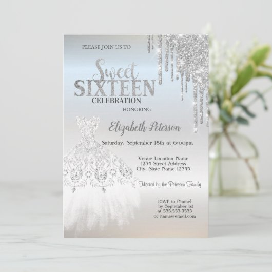 Invitation Parties scintillant Argent, Robe Blanche Silver Sw (Debout devant)