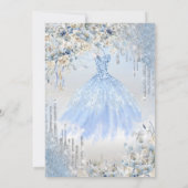 Invitation Parties scintillant Argent, Robe Bleue Fleurs Douc (Dos)