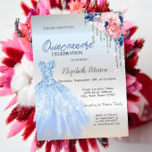 Invitation Parties scintillant Argent, Robe Bleue Roses Quinc