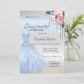 Invitation Parties scintillant Argent, Robe Bleue Roses Quinc (Debout devant)