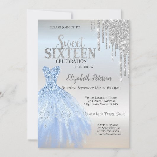 Invitation Parties scintillant Argent, Robe Bleue Silver Swee (Devant)