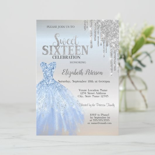 Invitation Parties scintillant Argent, Robe Bleue Silver Swee (Debout devant)