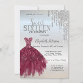 Invitation Parties scintillant Argent, Robe Bourgogne Sweet 1 (Devant)