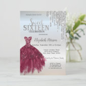 Invitation Parties scintillant Argent, Robe Bourgogne Sweet 1 (Debout devant)