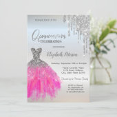 Invitation Parties scintillant argent, Robe de luxe Quinceane (Debout devant)