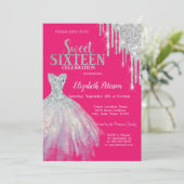 Invitation Parties scintillant Argent, Robe Neon Rose Sweet 1 (Debout devant)