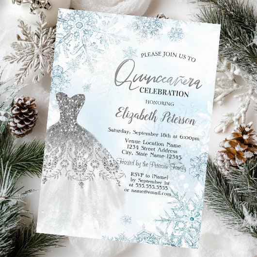 Invitation Parties scintillant Argent, Robe Snowflakes