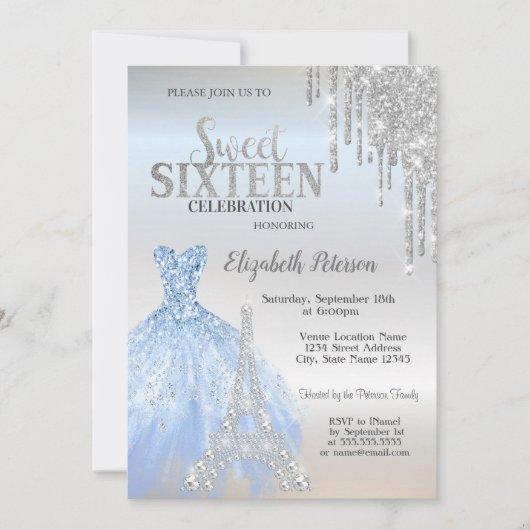 Invitation Parties scintillant argent, Robe, Tour Eiffel Swee (Devant)