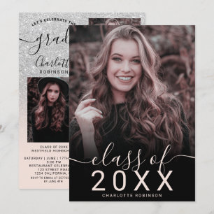 Invitation Parties scintillant argent rose ombre 5 photos gra