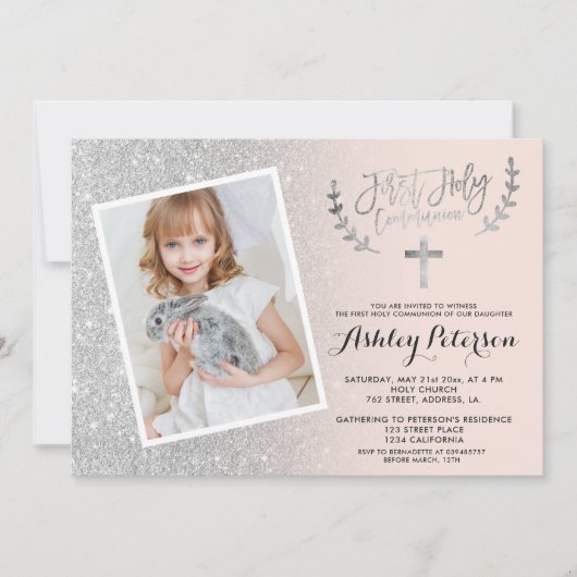 Invitation Parties scintillant argent rose ombre première com (Devant)