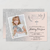 Invitation Parties scintillant argent rose ombre première com (Devant / Derrière)