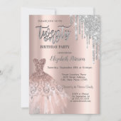Invitation Parties scintillant Argent, Rose Robe Or 21e Anniv (Devant)