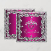 Invitation Parties scintillant Argent rose Tiara Quinceanera  (Devant / Derrière)