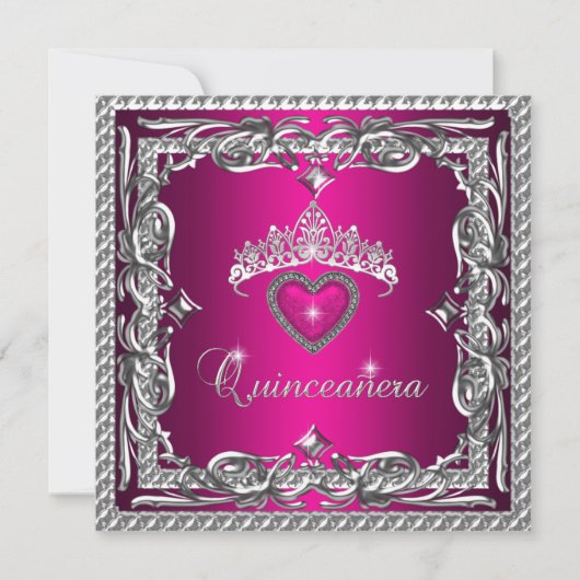 Invitation Parties scintillant Argent rose Tiara Quinceanera  (Devant)