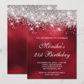 Invitation Parties scintillant Argent Royal Rouge Ombre Bold  (Devant / Derrière)