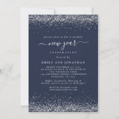 Invitation Parties scintillant Argent Script Bleu Nouvel An S (Devant)
