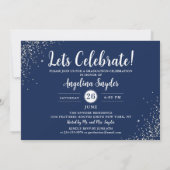 Invitation Parties scintillant Argent Script Navy Blue Photo  (Dos)