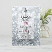 Invitation Parties scintillant Argent Sparkle Bling Tour Eiff (Debout devant)