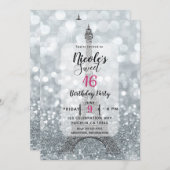 Invitation Parties scintillant Argent Sparkle Bling Tour Eiff (Devant / Derrière)