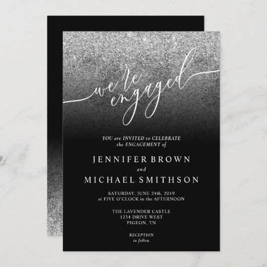 Invitation Parties scintillant Argent SPARKle Signature engag (Devant / Derrière)