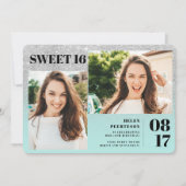 Invitation Parties scintillant argent turquoise 3 photos Swee (Devant)