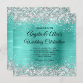 Invitation Parties scintillant Argent Turquoise Foil Mariage  (Devant / Derrière)