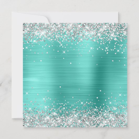 Invitation Parties scintillant Argent Turquoise Foil Mariage  (Dos)