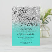Invitation Parties scintillant Argent Turquoise Ombre Mis Qui (Debout devant)